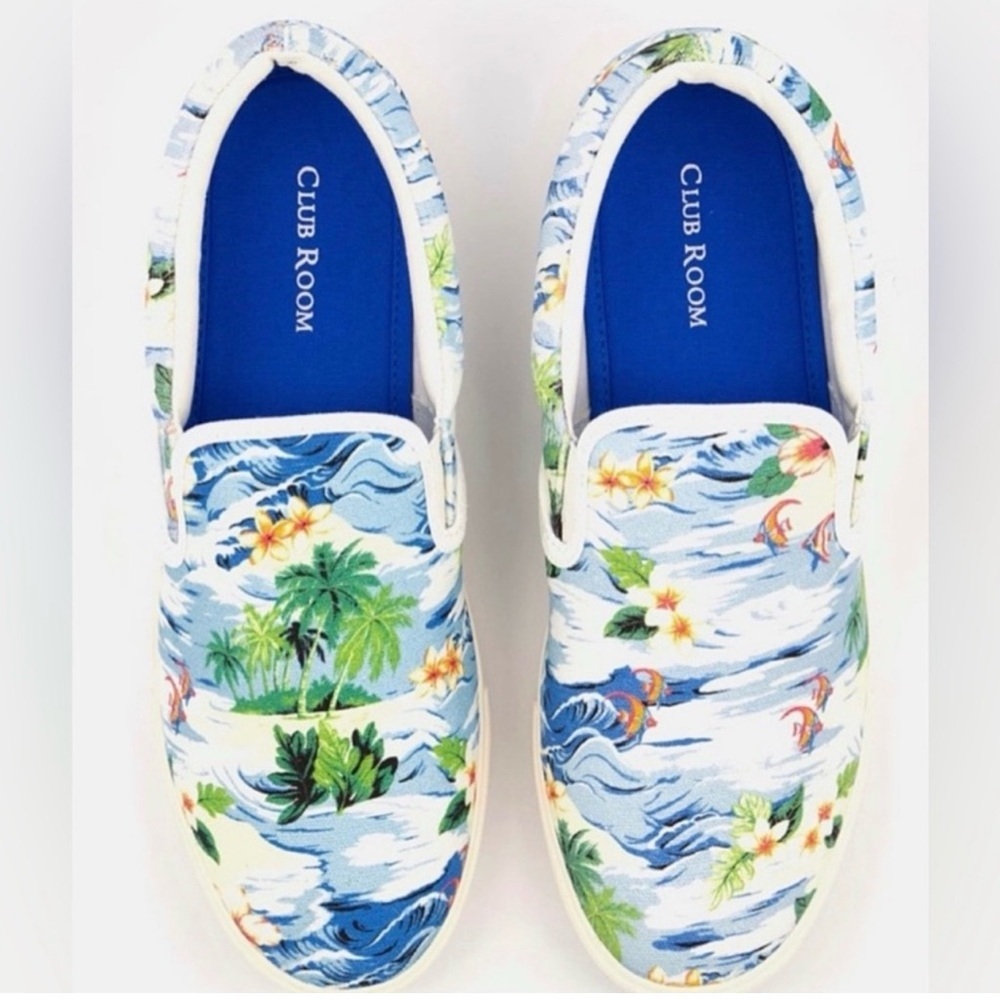 Club Room Tropical Print Slip-On Shoes - Blue and White